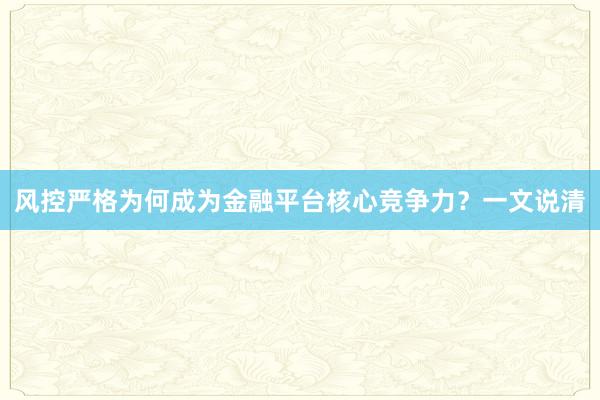 风控严格为何成为金融平台核心竞争力？一文说清