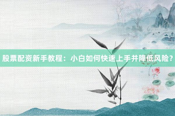 股票配资新手教程：小白如何快速上手并降低风险？