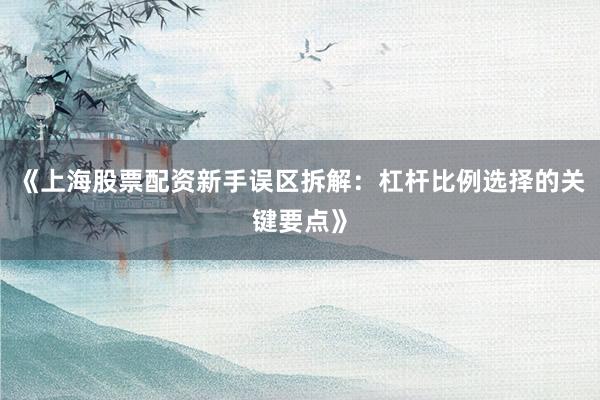 《上海股票配资新手误区拆解：杠杆比例选择的关键要点》