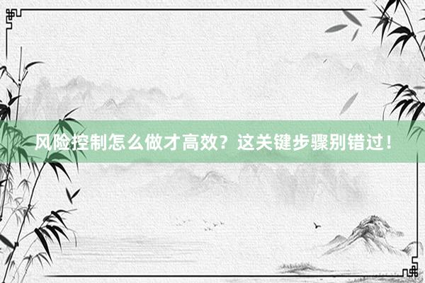 风险控制怎么做才高效？这关键步骤别错过！