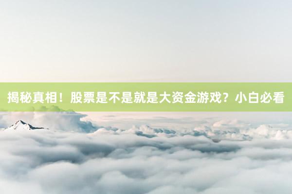 揭秘真相！股票是不是就是大资金游戏？小白必看