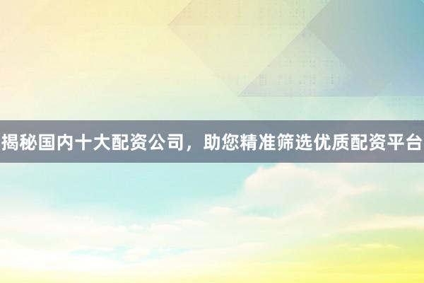 揭秘国内十大配资公司，助您精准筛选优质配资平台