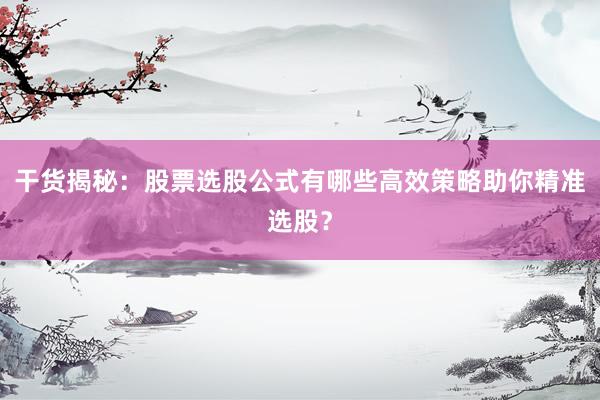 干货揭秘：股票选股公式有哪些高效策略助你精准选股？