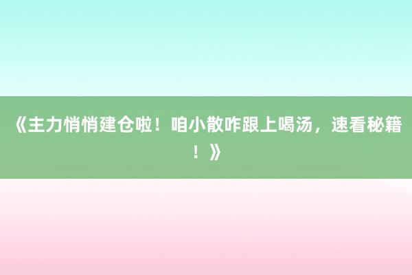 《主力悄悄建仓啦！咱小散咋跟上喝汤，速看秘籍！》