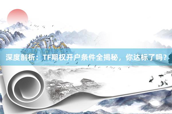 深度剖析：TF期权开户条件全揭秘，你达标了吗？