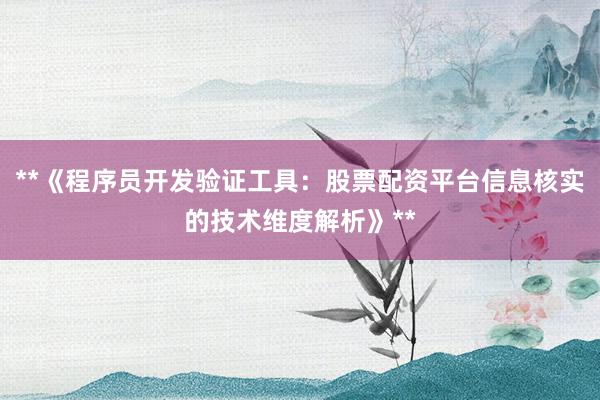 **《程序员开发验证工具：股票配资平台信息核实的技术维度解析》**