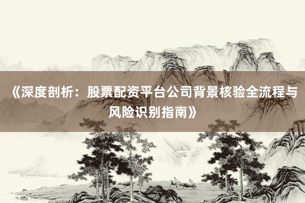 《深度剖析：股票配资平台公司背景核验全流程与风险识别指南》