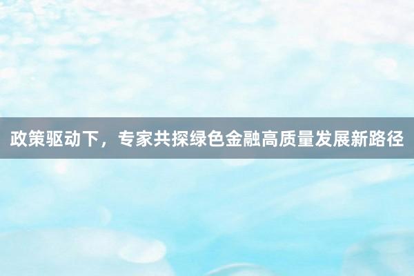 政策驱动下，专家共探绿色金融高质量发展新路径