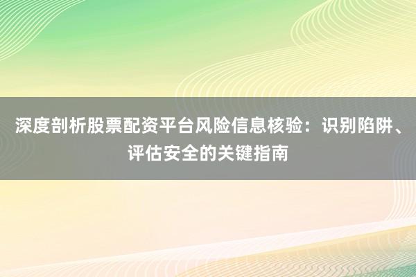 深度剖析股票配资平台风险信息核验：识别陷阱、评估安全的关键指南