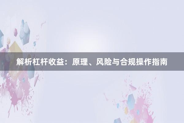 解析杠杆收益：原理、风险与合规操作指南